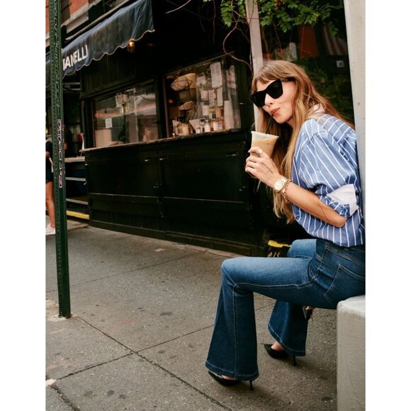 Spanx Denim Flare Jeans Full Length High Rise Waisted Vintage Retro Bell Bottoms - Picture 4 of 12